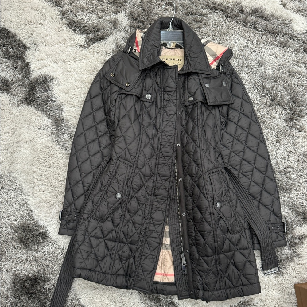 Burberry Baughton Quilted Belt Jacket Coat Flint